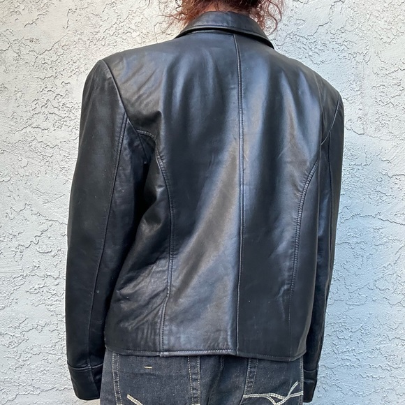 Vintage Y2k Black Leather Moto Jacket - Picture 9 of 12